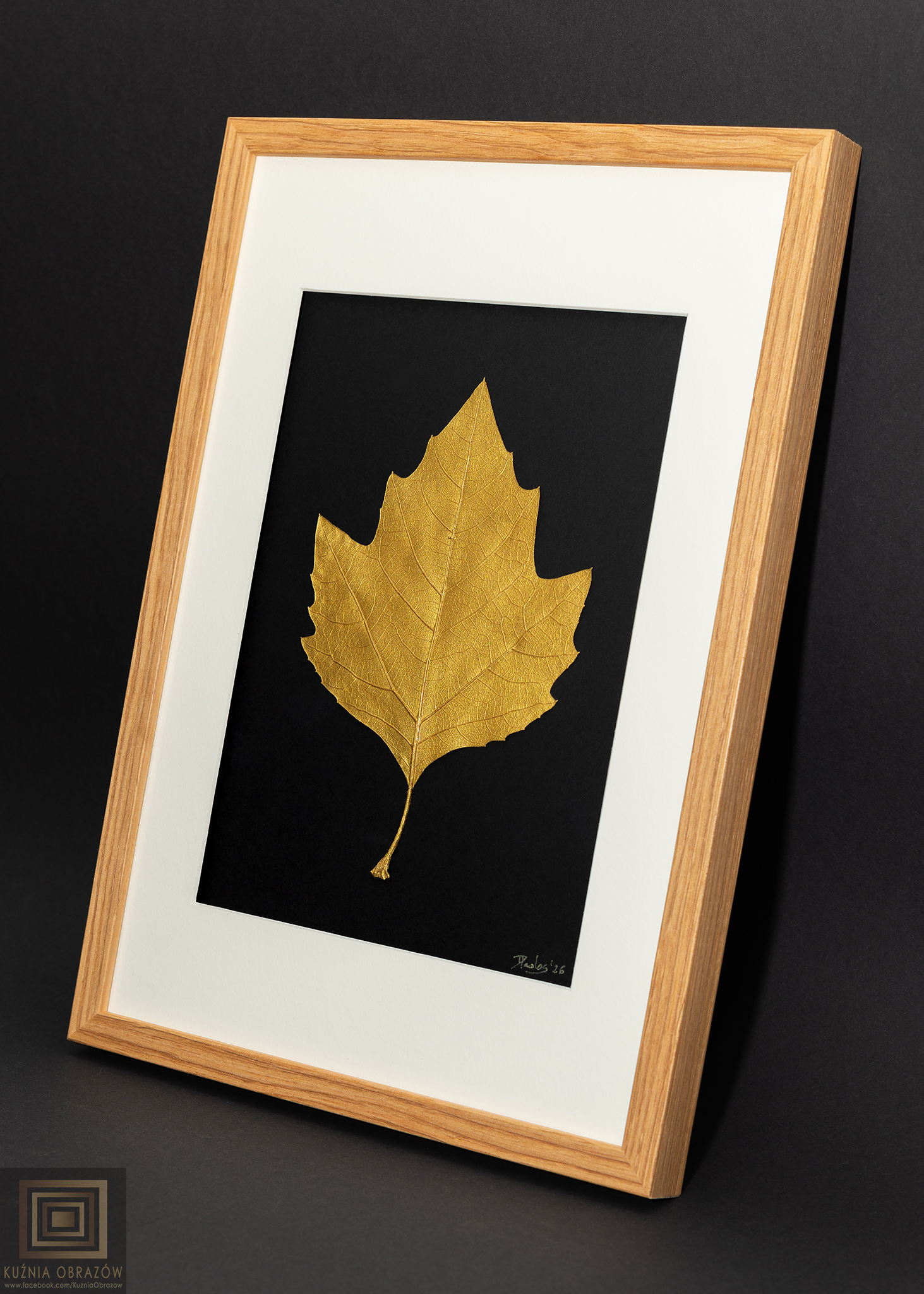 Złoty Liść Platan w Dębowej Ramie 20x30cm - zdjęcie 2 z 8