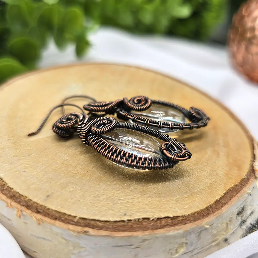 Miedziane kolczyki z kwarcem  - zdjęcie 4 z 5
