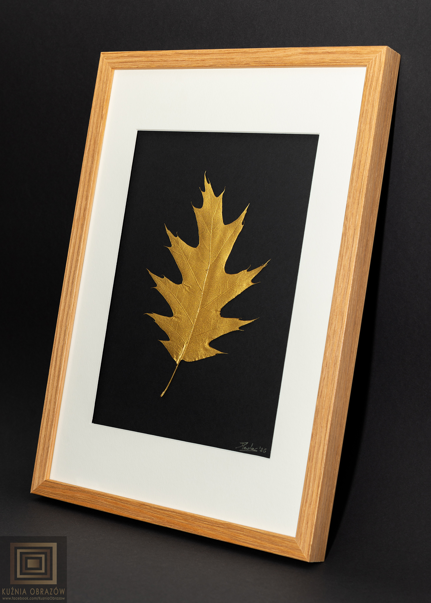 Złoty Liść Dębu w Drewnianej Ramce 20x30cm - zdjęcie 3 z 6