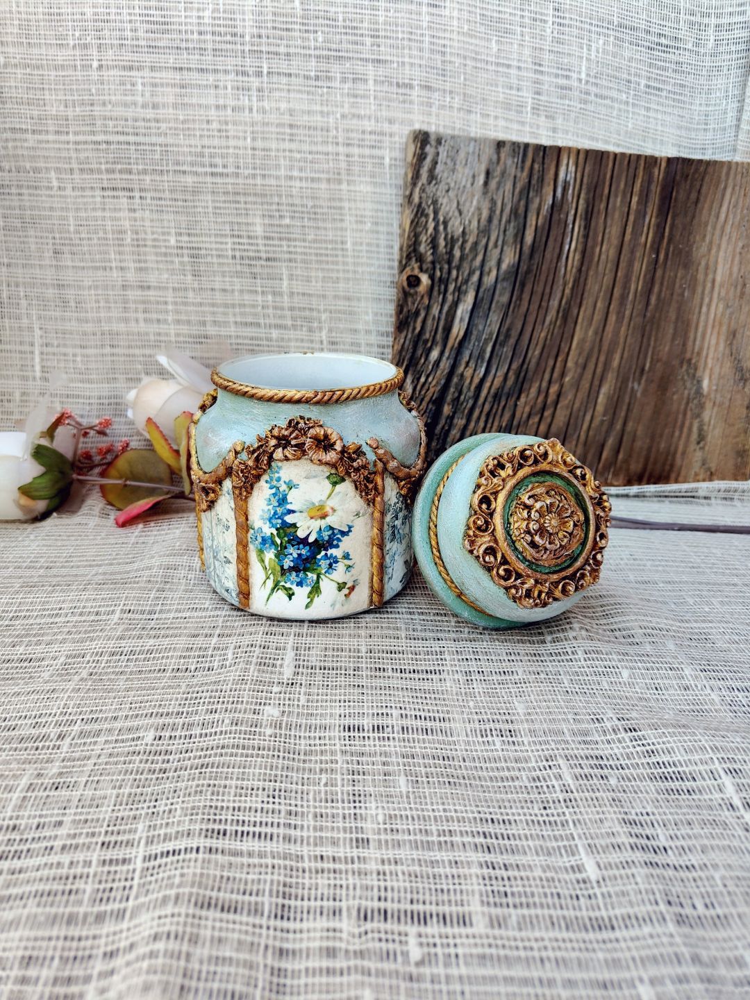 Rustykalny słoik decoupage Błękitna Łąka - zdjęcie 5 z 5