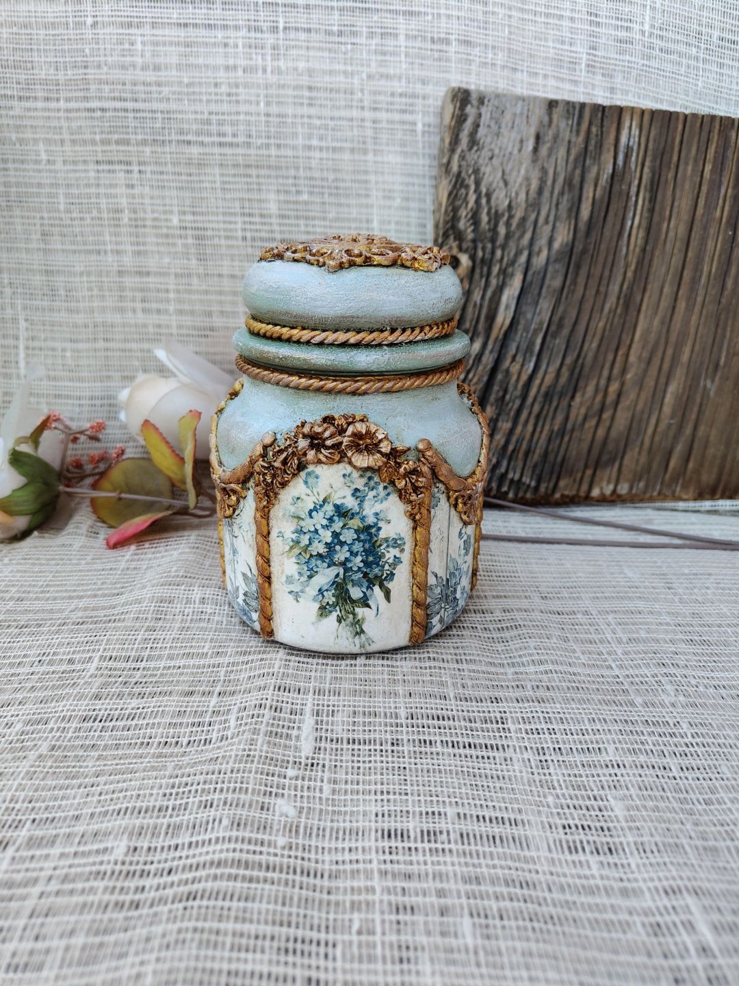 Rustykalny słoik decoupage Błękitna Łąka - zdjęcie 4 z 5