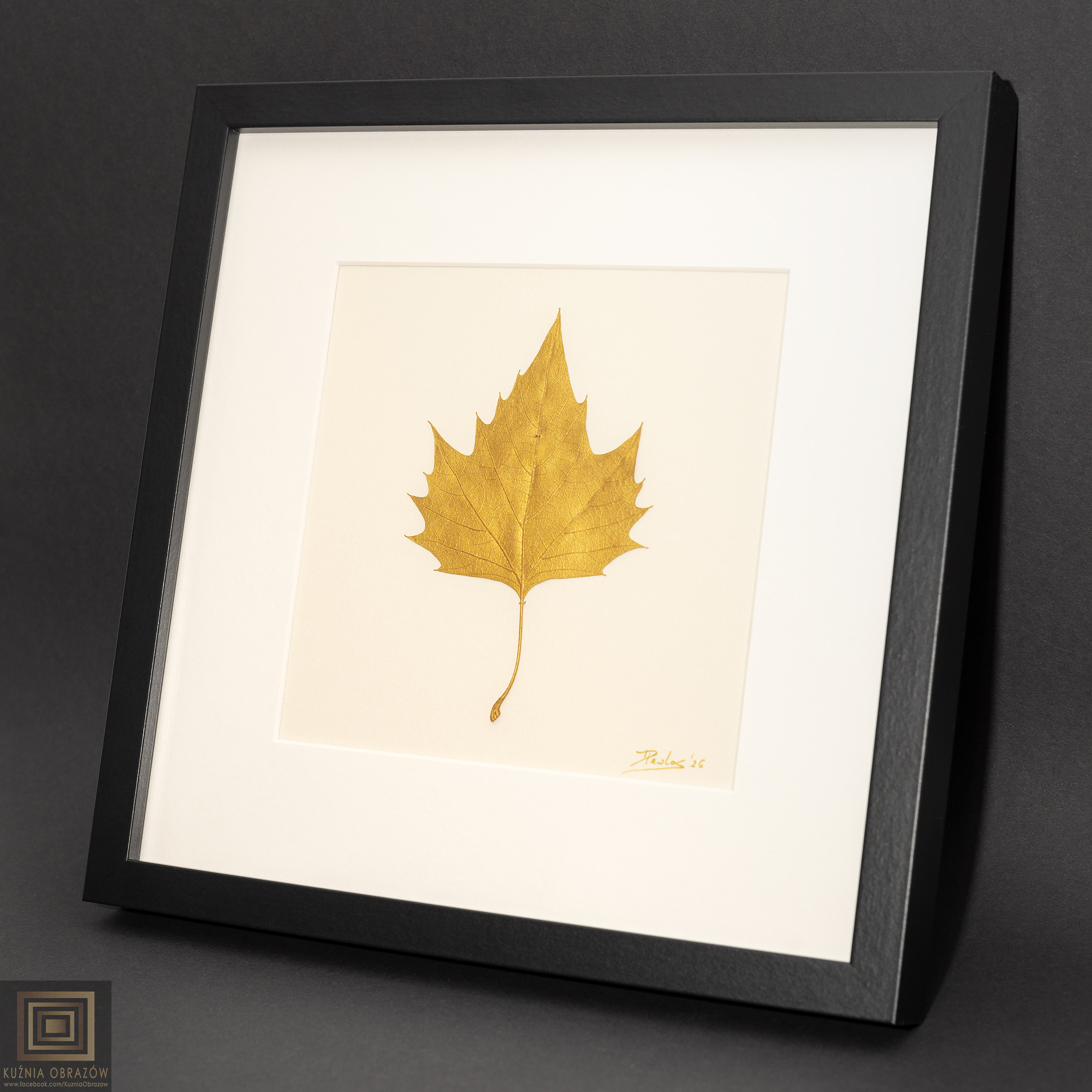 Złoty Liść. Dekor Botaniczny  Platan. Rama 25x25cm - zdjęcie 2 z 6