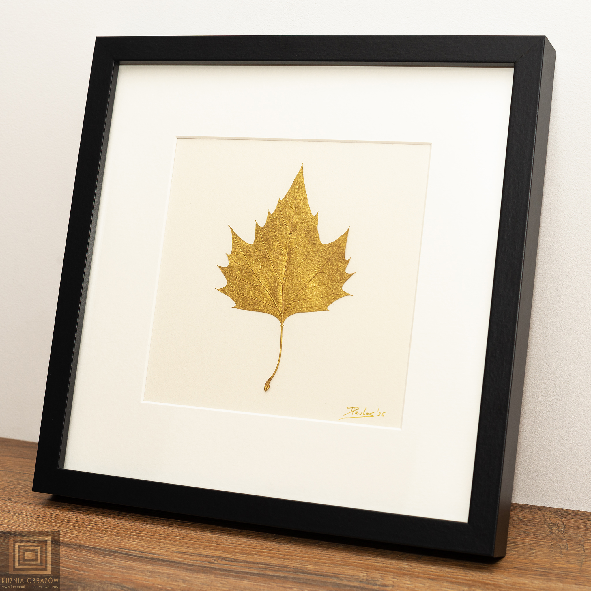 Złoty Liść. Dekor Botaniczny  Platan. Rama 25x25cm - zdjęcie 3 z 6