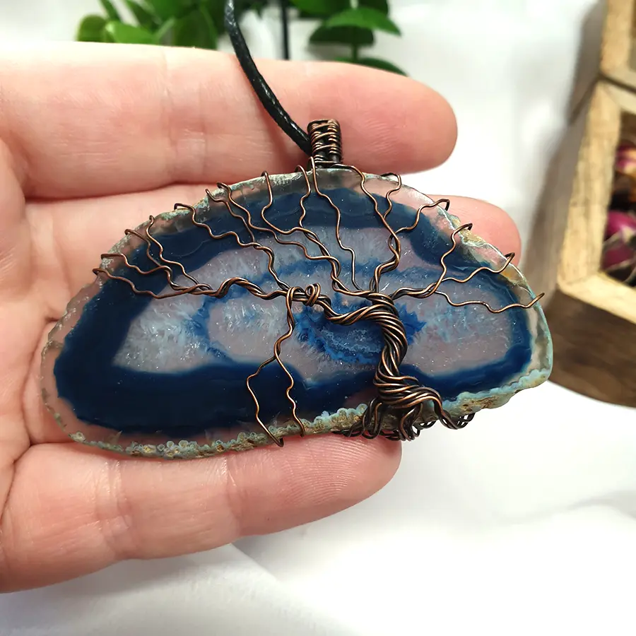Wisior drzewo wire wrapping z agatem - zdjęcie 3 z 4
