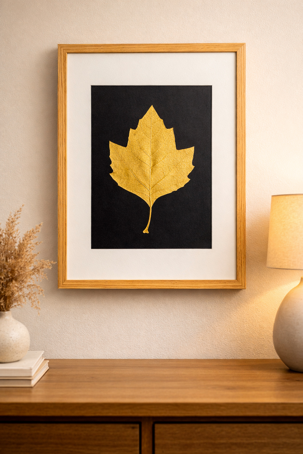 Złoty Liść Platan w Dębowej Ramie 20x30cm - zdjęcie 7 z 8