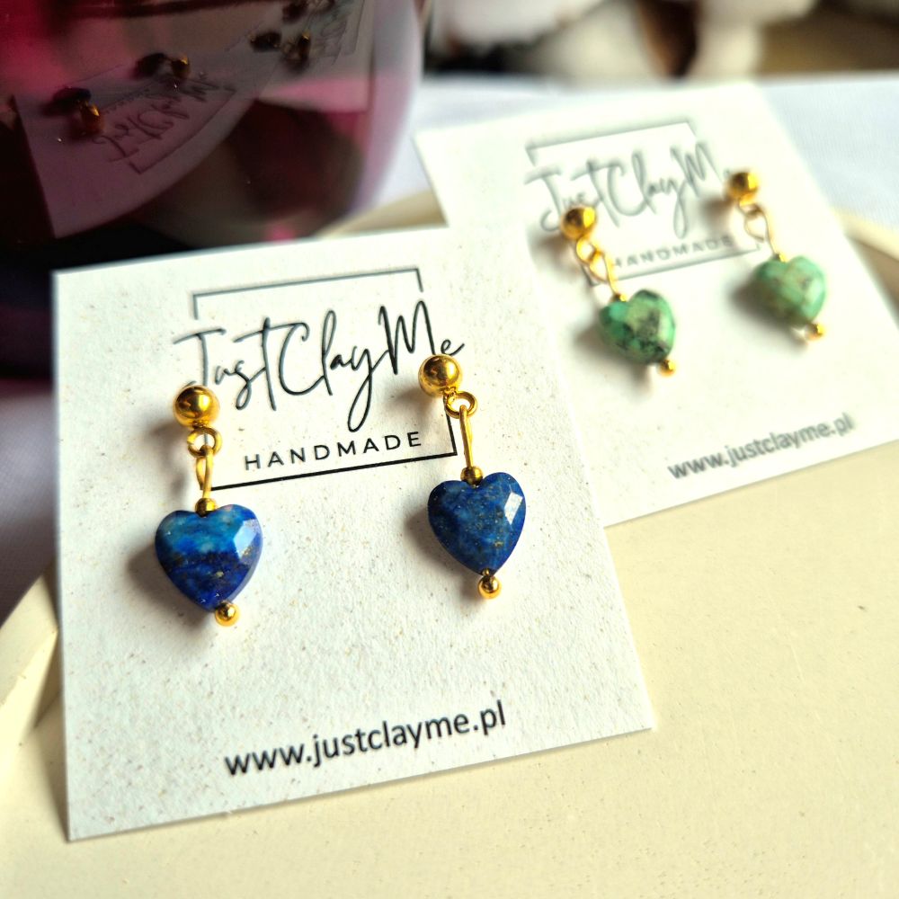 Kolczyki serduszka Lapis lazuli  - zdjęcie 2 z 2