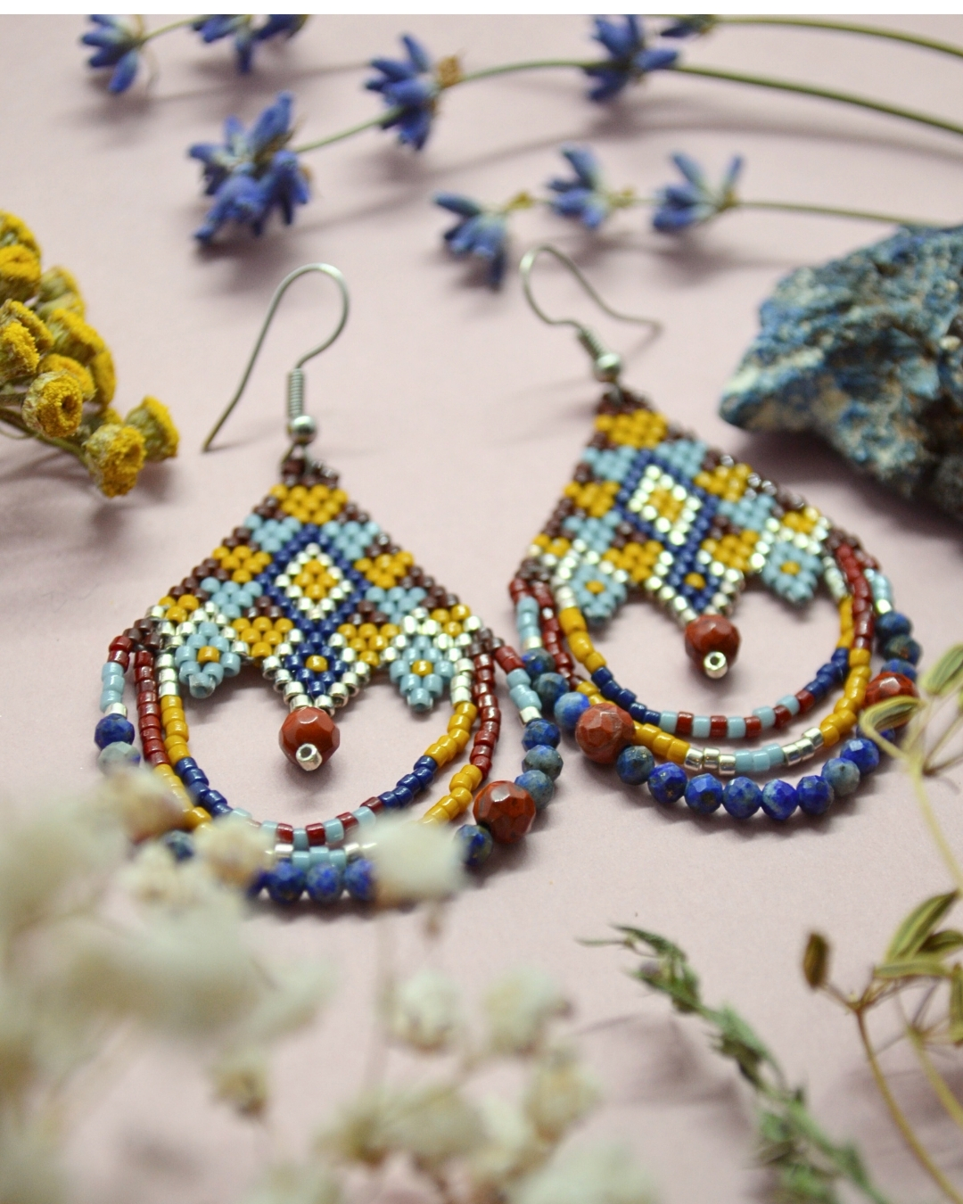 Geometryczne kolczyki z lapis lazuli i jaspisem - zdjęcie 7 z 8