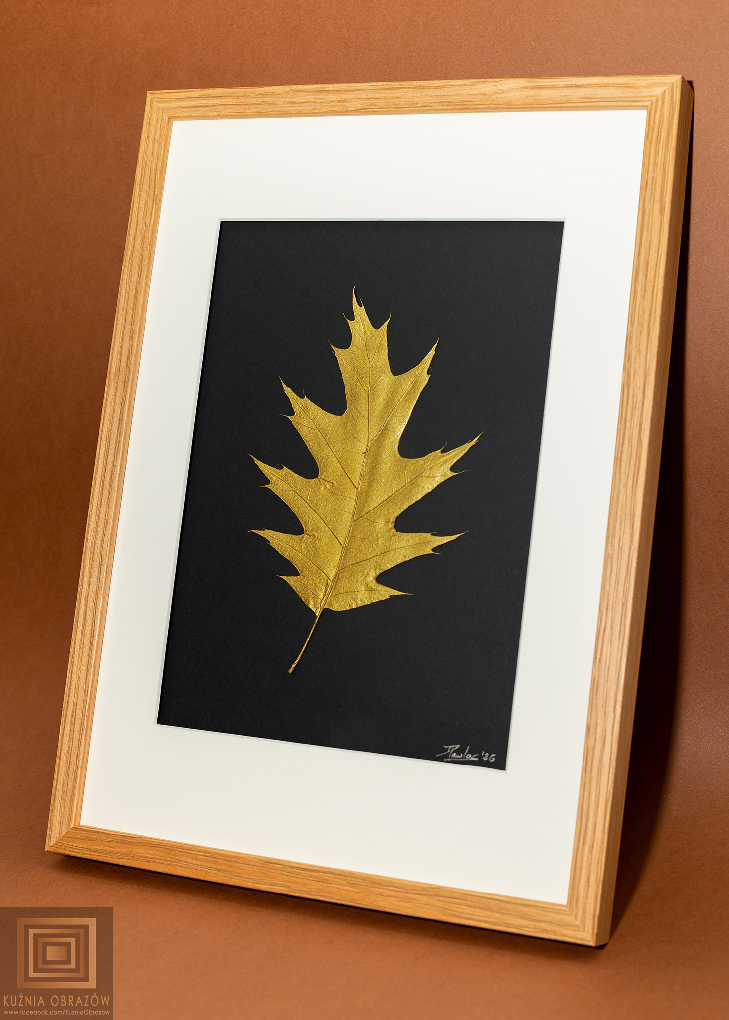 Złoty Liść Dębu w Drewnianej Ramce 20x30cm - zdjęcie 4 z 6