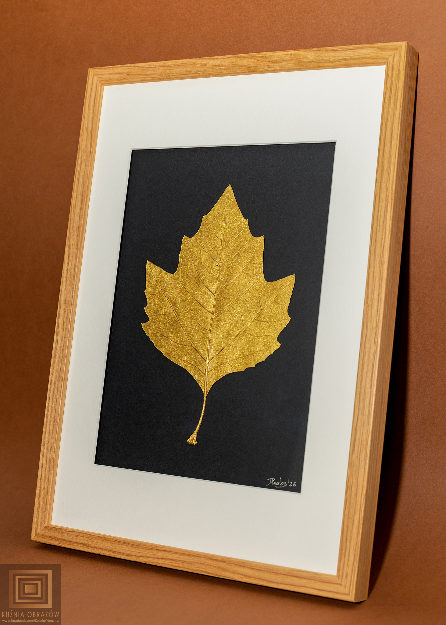 Złoty Liść Platan w Dębowej Ramie 20x30cm - zdjęcie 4 z 8