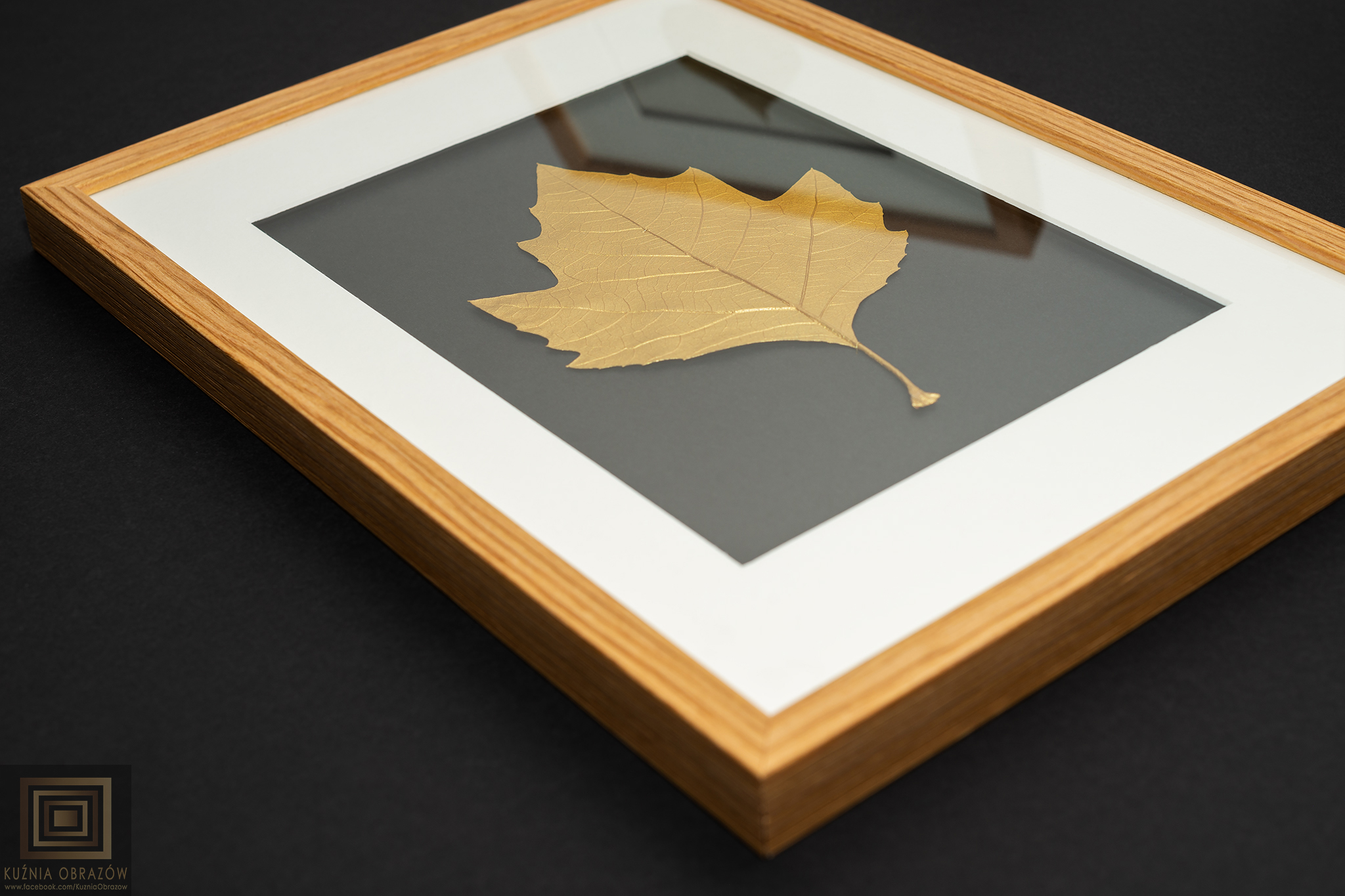Złoty Liść Platan w Dębowej Ramie 20x30cm - zdjęcie 5 z 8
