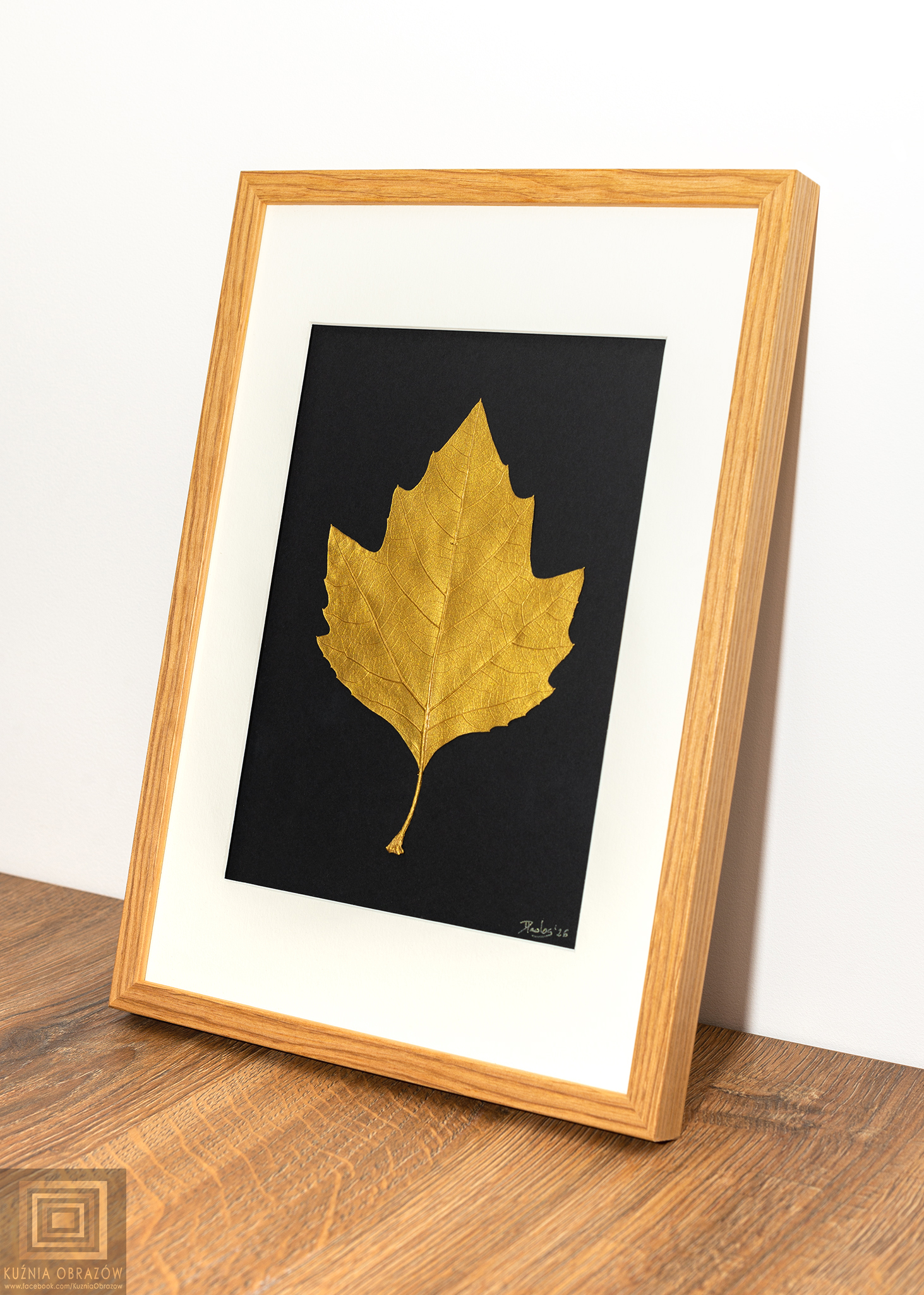 Złoty Liść Platan w Dębowej Ramie 20x30cm - zdjęcie 3 z 8