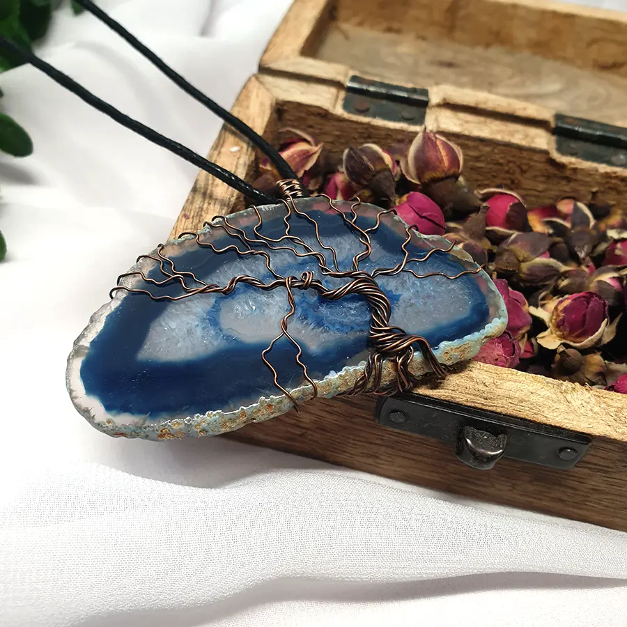 Wisior drzewo wire wrapping z agatem - zdjęcie 2 z 4
