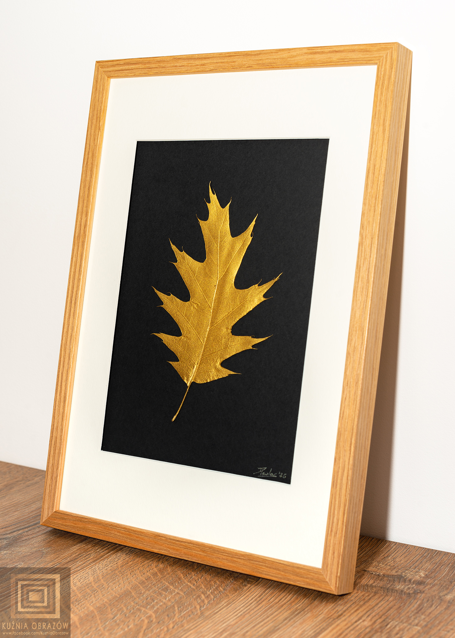 Złoty Liść Dębu w Drewnianej Ramce 20x30cm - zdjęcie 2 z 6