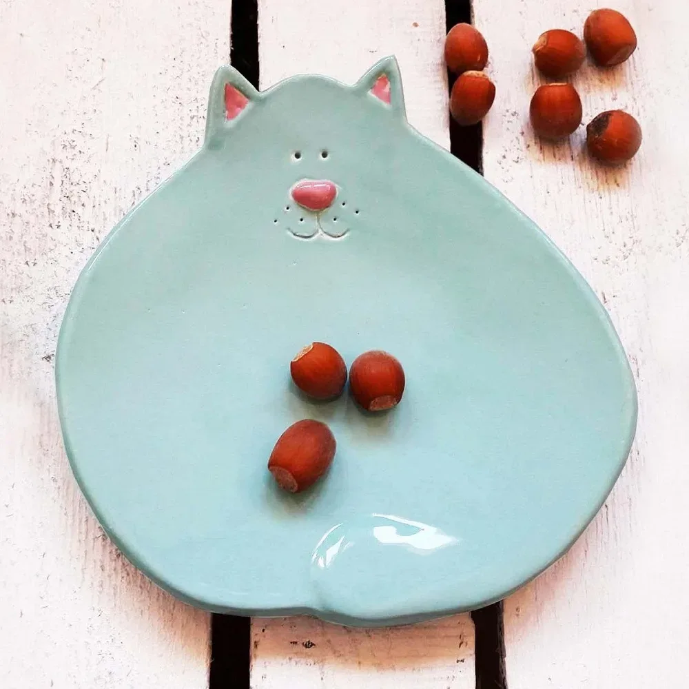 Talerzyk ceramiczny miętowy kot - Rękodzieło - zdjęcie 2 z 3